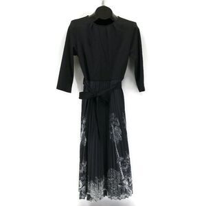 NEW VFshow Fashion Pleated A-Line Midi Dress Women's Large Black Floral Belted